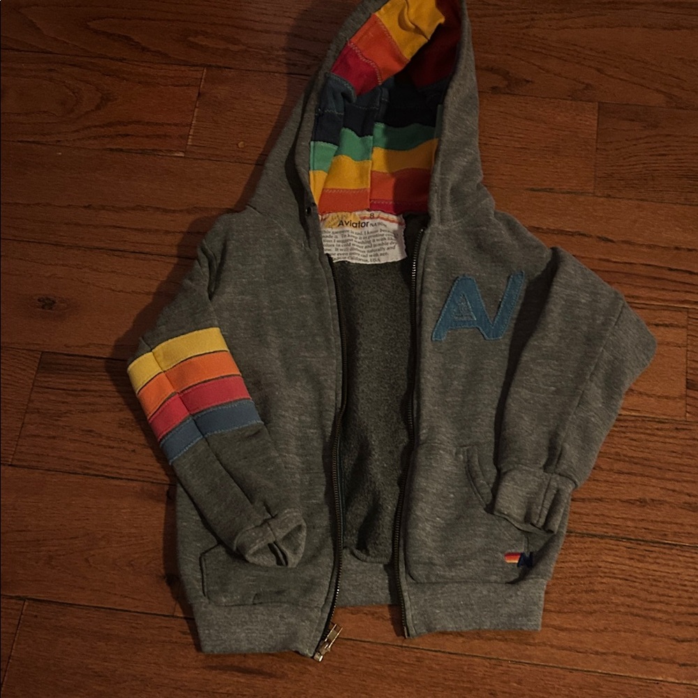 Aviator Nation Gray Hoodie with Colorful Stripes